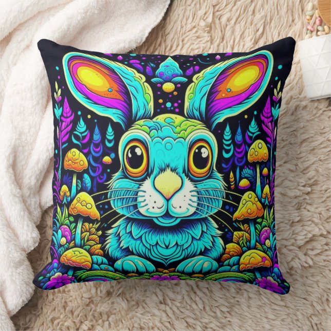 Tripped Out Shroom Rabbit Cushion (Blanket)
