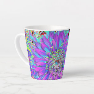 Trippy Abstract Aqua, Lime Green and Purple Dahlia Latte Mug