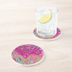Trippy Abstract Magenta Rainbow Colours Retro Art Coaster