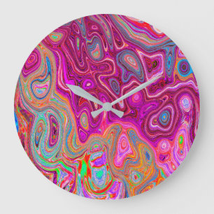 Trippy Abstract Magenta Rainbow Colours Retro Art Large Clock