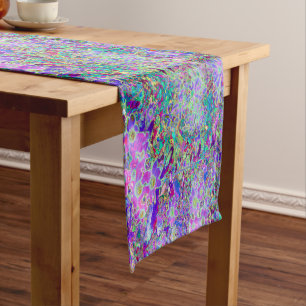 Trippy Abstract Pink and Purple Flowers Long Table Runner