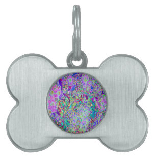 Trippy Abstract Pink and Purple Flowers Pet ID Tag