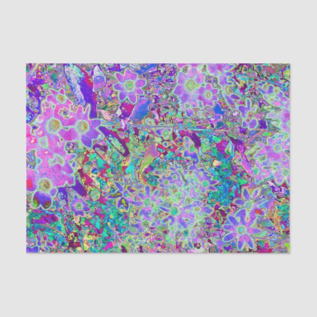 Trippy Abstract Pink and Purple Flowers Tissue Paper (Front)