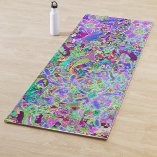 Trippy Abstract Pink and Purple Flowers Yoga Mat