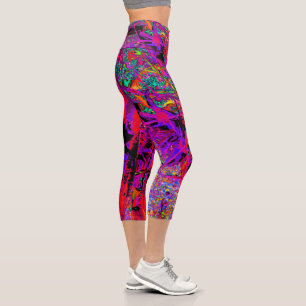Trippy Abstract Rainbow Oriental Lily Flowers Capri Leggings