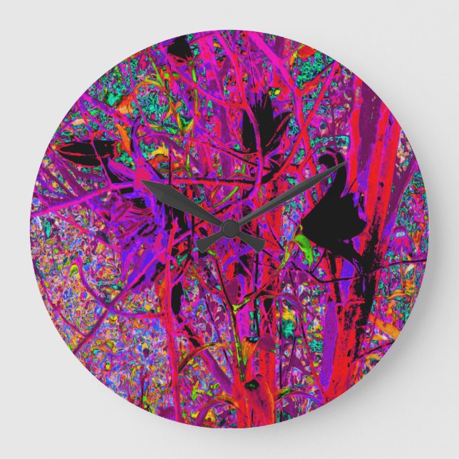 Trippy Abstract Rainbow Oriental Lily Flowers Large Clock (Front)
