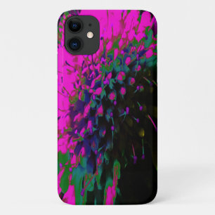 Trippy Abstract Retro Hot Pink and Black Flower iPhone 11 Case