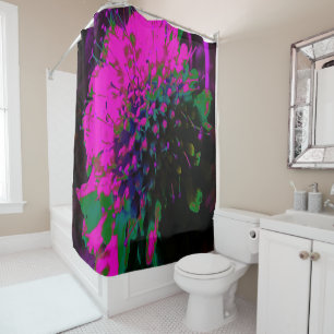 Trippy Abstract Retro Hot Pink and Black Flower Shower Curtain