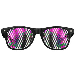 Trippy Abstract Retro Hot Pink and Black Flower Sunglasses