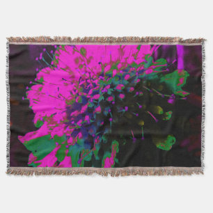 Trippy Abstract Retro Hot Pink and Black Flower Throw Blanket