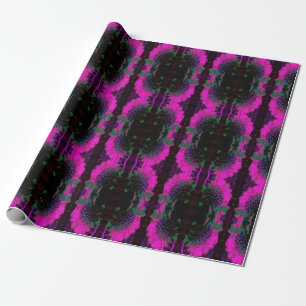 Trippy Abstract Retro Hot Pink and Black Flower Wrapping Paper