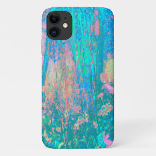 Trippy Aqua Sunrise with Psychedelic Flowers iPhone 11 Case
