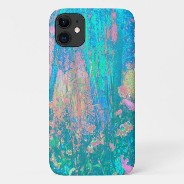 Trippy Aqua Sunrise with Psychedelic Flowers Case-Mate iPhone Case (Back)