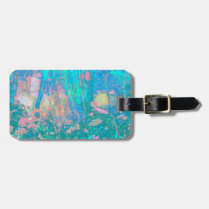 Trippy Aqua Sunrise with Psychedelic Flowers Luggage Tag