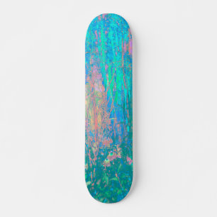 Trippy Aqua Sunrise with Psychedelic Flowers Skateboard