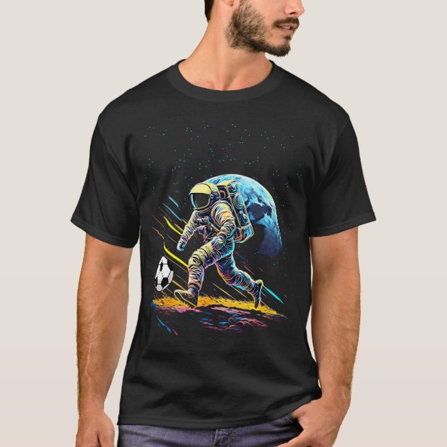 Trippy Astronaut Soccer Psychedelic Space T-Shirt (Front)