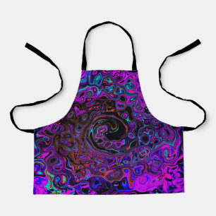 Trippy Black and Magenta Retro Liquid Swirl Apron