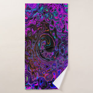 Trippy Black and Magenta Retro Liquid Swirl Bath Towel
