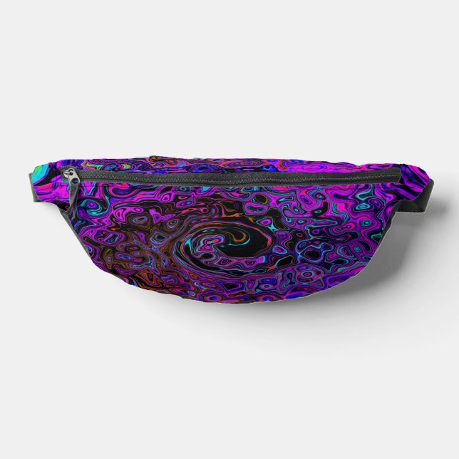 Trippy Black and Magenta Retro Liquid Swirl Bum Bags (Lay Down)