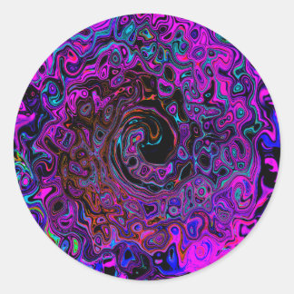 Trippy Black and Magenta Retro Liquid Swirl Classic Round Sticker