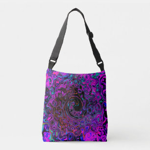 Trippy Black and Magenta Retro Liquid Swirl Crossbody Bag