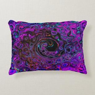 Trippy Black and Magenta Retro Liquid Swirl Decorative Cushion