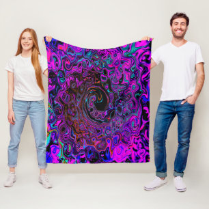 Trippy Black and Magenta Retro Liquid Swirl Fleece Blanket