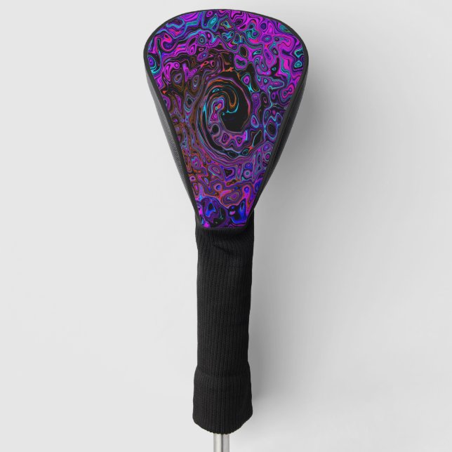 Trippy Black and Magenta Retro Liquid Swirl Golf Head Cover (Front)