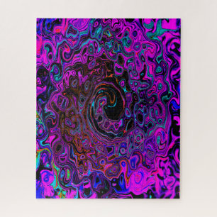 Trippy Black and Magenta Retro Liquid Swirl Jigsaw Puzzle