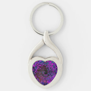 Trippy Black and Magenta Retro Liquid Swirl Key Ring