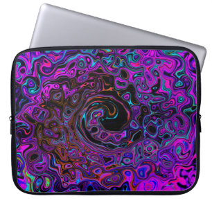 Trippy Black and Magenta Retro Liquid Swirl Laptop Sleeve