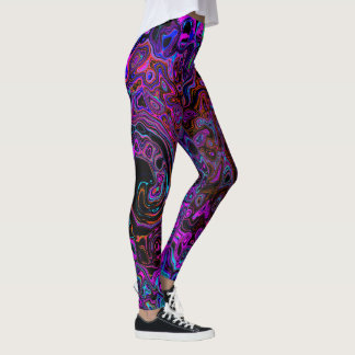 Trippy Black and Magenta Retro Liquid Swirl Leggings