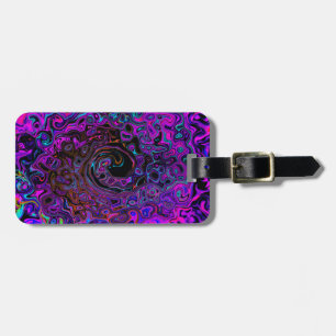 Trippy Black and Magenta Retro Liquid Swirl Luggage Tag