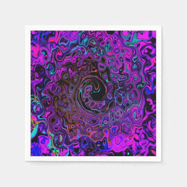 Trippy Black and Magenta Retro Liquid Swirl Napkin (Front)