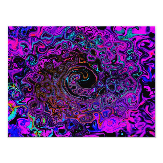 Trippy Black and Magenta Retro Liquid Swirl Photo Print (Front)