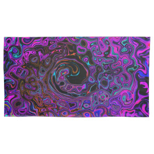 Trippy Black and Magenta Retro Liquid Swirl Pillowcase