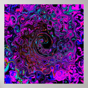 Trippy Black and Magenta Retro Liquid Swirl Poster