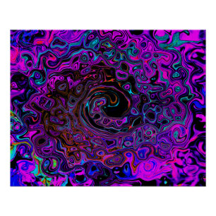 Trippy Black and Magenta Retro Liquid Swirl Poster