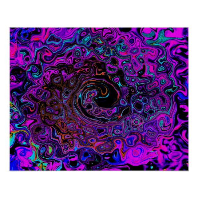 Trippy Black and Magenta Retro Liquid Swirl Poster (Front)