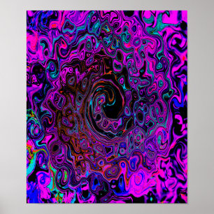Trippy Black and Magenta Retro Liquid Swirl Poster
