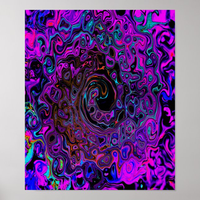 Trippy Black and Magenta Retro Liquid Swirl Poster (Front)