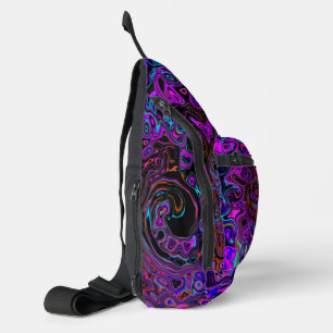 Trippy Black and Magenta Retro Liquid Swirl Sling Bag