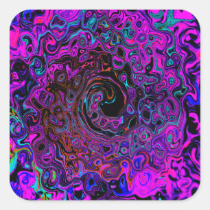 Trippy Black and Magenta Retro Liquid Swirl Square Sticker