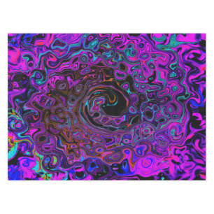 Trippy Black and Magenta Retro Liquid Swirl Tablecloth