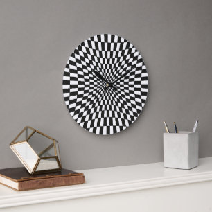 Trippy Black and White chequered Large Clock