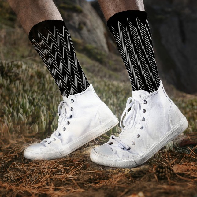  Trippy Black White Chevron Stripes Abstract Cool Socks (Creator Uploaded)