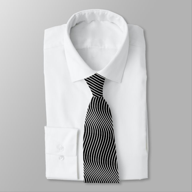 Trippy Black & White Wavy Stripes Cool Psychedelic Tie (Tied)