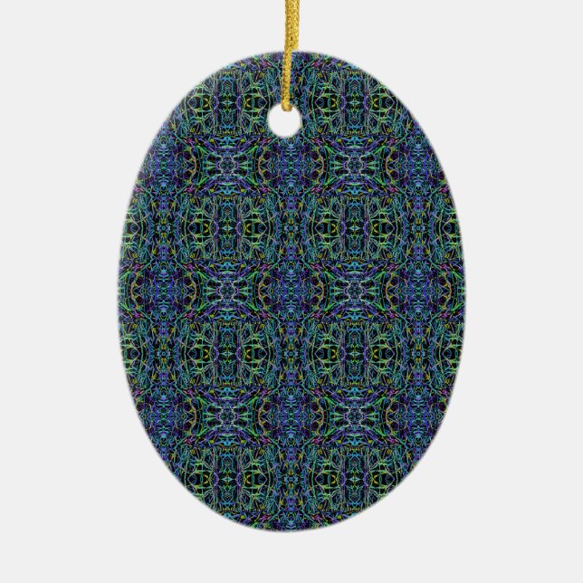 Trippy Blue Green Quilt Geometric Ceramic Tree Decoration (Front)