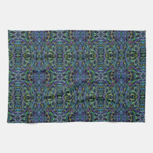 Trippy Blue Green Quilt Geometric Tea Towel