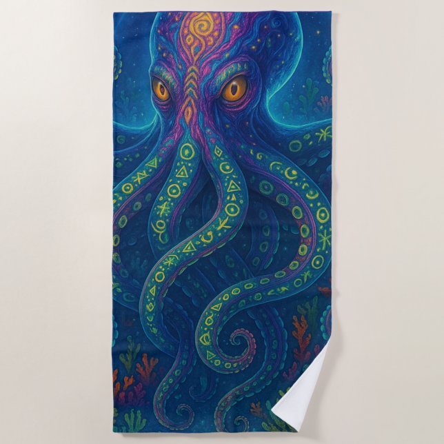 Trippy Blue Octopus  Beach Towel (Front)
